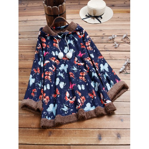 Butterfly Printed Long Sleeve Patchwork Hoodie For Women