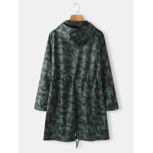 Camouflage Print Hooded Drawstring Jacket With Pocket