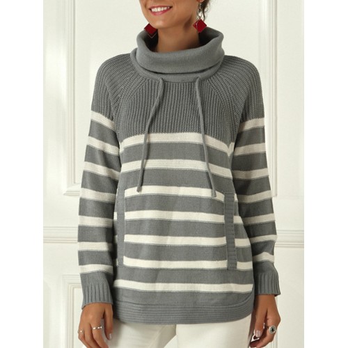 Casual Striped Turtleneck Long Sleeve Sweater